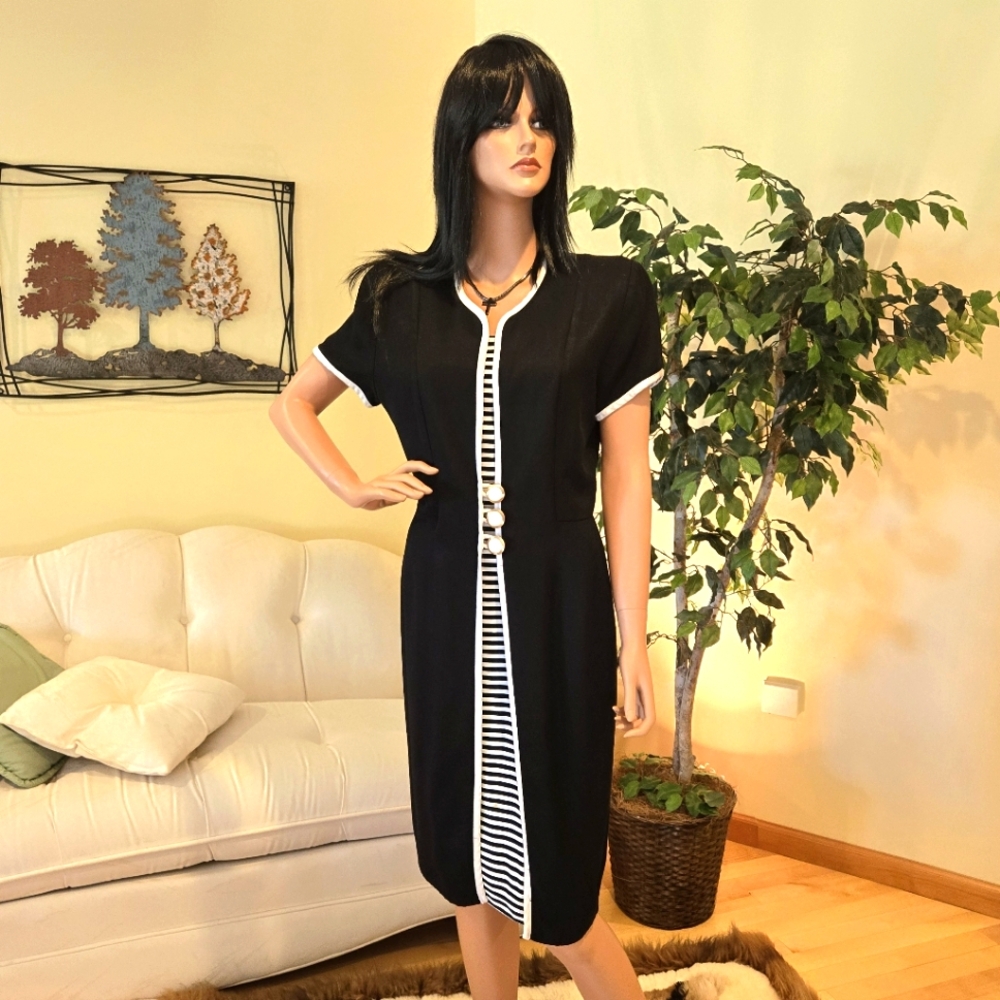 Fanny & Nicole Black & White Short Sleeve Dress Stripe Insert Size 12